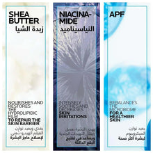 La Roche-Posay Lipikar Syndit AP+ benefit panels: shea butter, niacinamide, APF