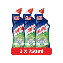 Harpic Active Fresh Pine toilet cleaner 3-pack, 750ml bottles with red caps