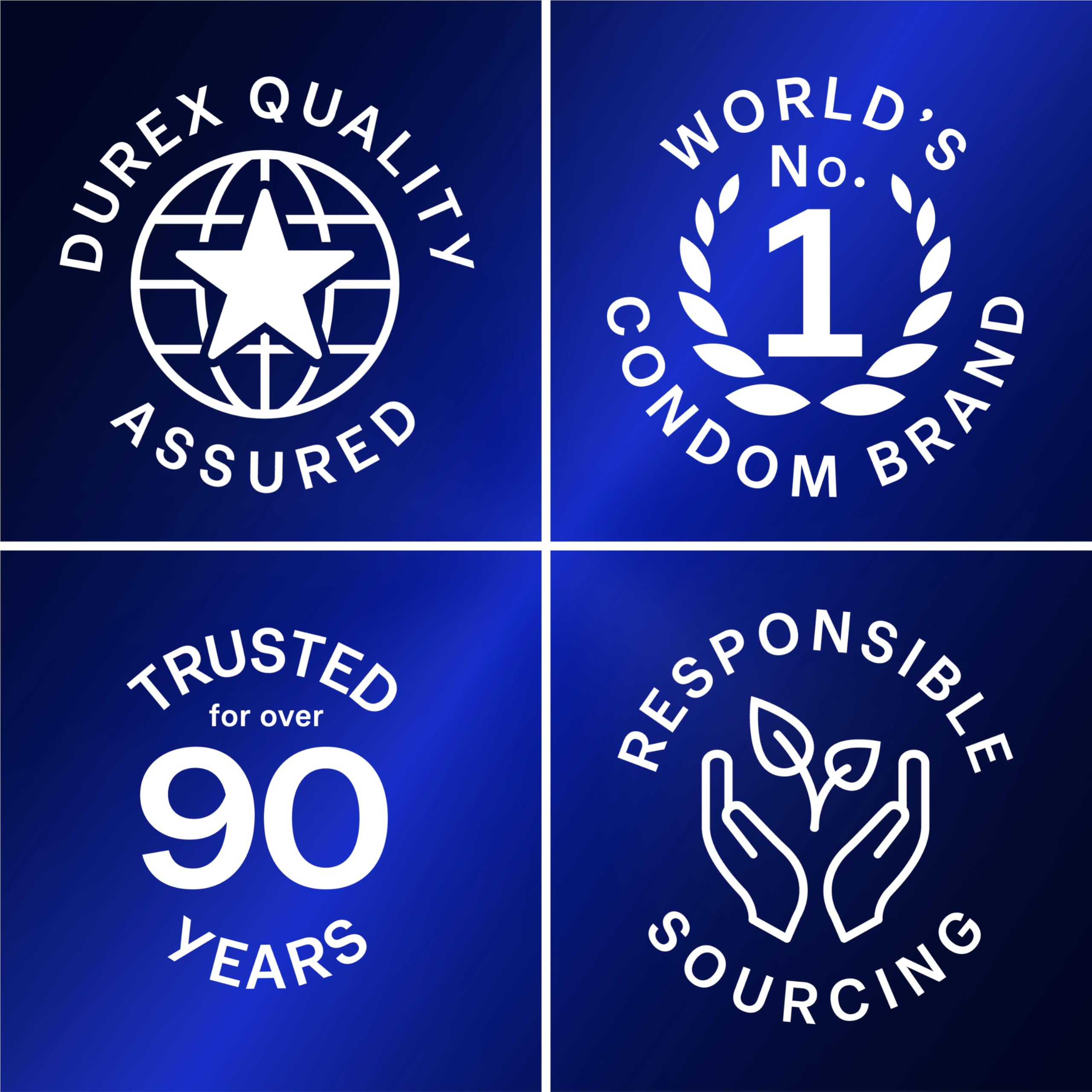 Durex Performax Intense condoms UAE badges showing quality assured worlds No 1 trusted 90 years responsible sourcing