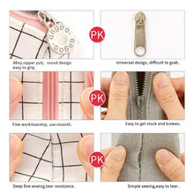 Canvas pencil storage bag close-up details: zipper pull, stitching, and durable fabric exterior