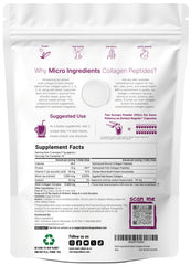 Micro Ingredients multi collagen peptides powder white resealable pouch back label with supplement facts and QR code