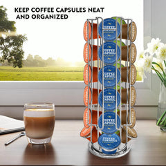 Coffee Capsule Holder, Pod Stand for Nescafe Compatible with Dolce Gusto Capsules 24pcs, Rotating Pod Holder, Silver