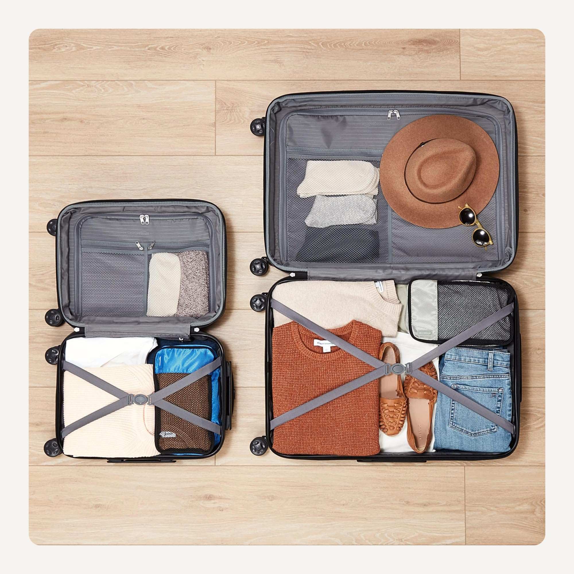 2-piece set Hardside spinner Luggage -21/30 inch (55/78cm), Material: ABS, Black