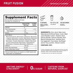 Optimum Nutrition (ON) Amino Energy - Pre Workout With Green Tea, Bcaa, Amino Acids, Keto Friendly, Green Coffee Extract, 0 Grams of Sugar, Anytime Energy Powder - Fruit Fusion, 270 G, 30 Servings