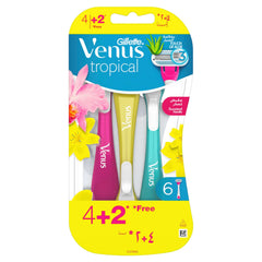 Gillette Venus Tropical women's razors. Pack of six pastel disposable razors with floral scented strip