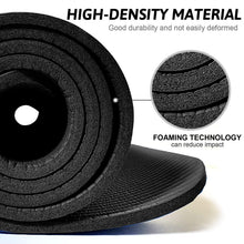 Black textured yoga mat with dense foam ridges and rolled edge profile