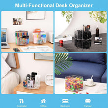Clear multi-compartment desk pen organizer with pencils stored inside acrylic holder