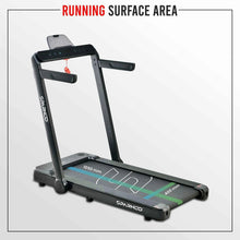Foldable walking pad treadmill with extended running surface and front display, dark gray