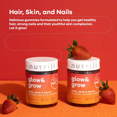 Nutrili Glow & Grow Sugar Free Vitamin Gummies (1 month) | Hair, Skin & Nails | With Hyaluronic acid, Biotin, Vitamin E & C