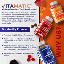 Vitamatic magnesium citrate gummies bottle and iron gummies bottle with product labels