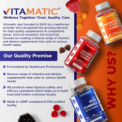 Vitamatic Magnesium Gummies 600mg per Serving - 60 Vegan Gummies - Promotes Healthy Relaxation, Muscle, Bone, & Energy Support