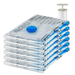 Vacuum Compression Zipper Storage Bags with Airtight Valve and Hand Pump, Jumbo, 6-Pack, Clear