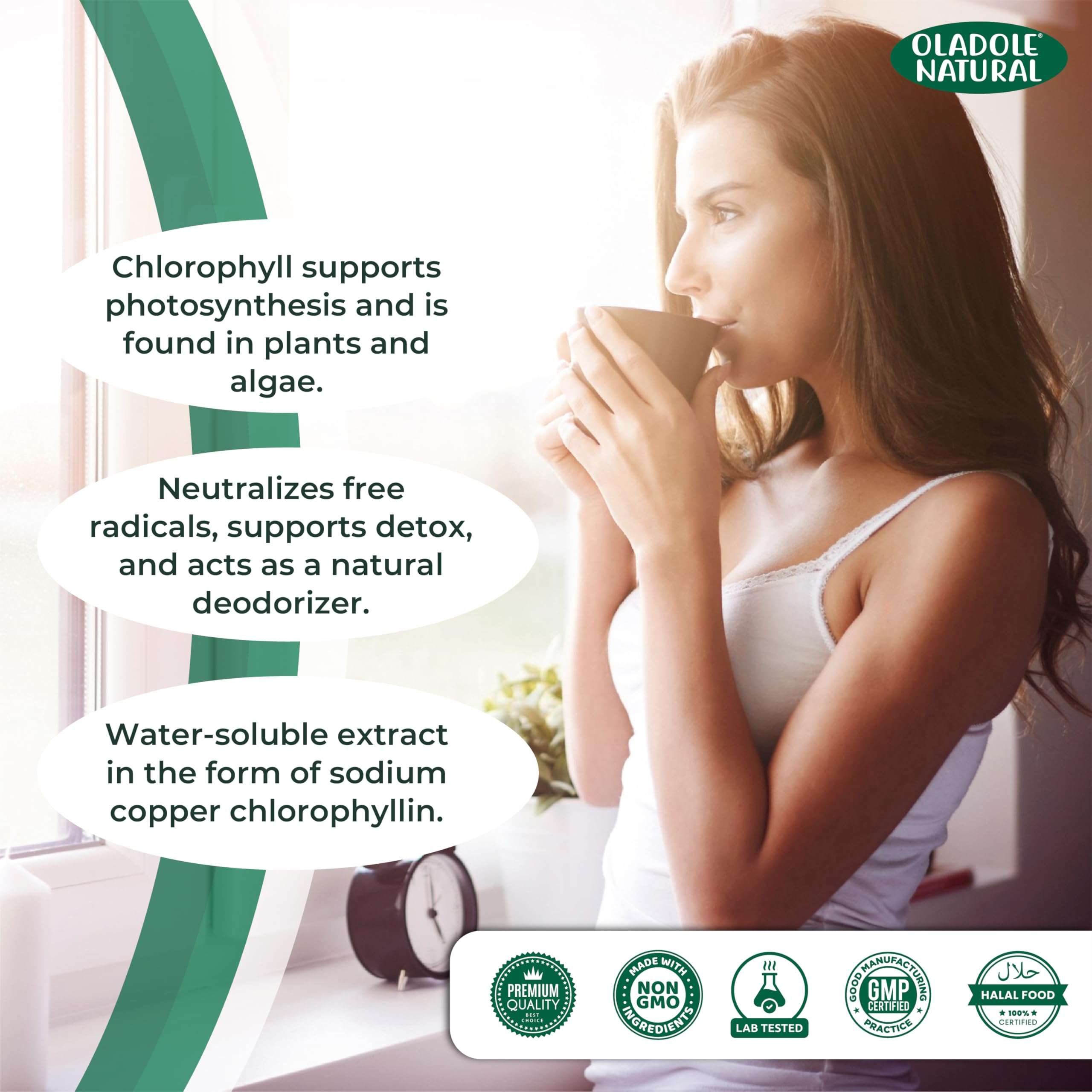 Oladole Natural Chlorophyll Liquid - 300ml Mint Flavor | Pure Green Superfood Supplement for Detox, Energy Boost, Weight Management and a Internal Deodorant | Rich in Antioxidants Non-GMO, Gluten Free