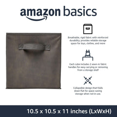 Collapsible Fabric Storage Cube/Organiser with Handles, Pack of 6, Solid Grey, 26.6 x 26.6 x 27.9 cm