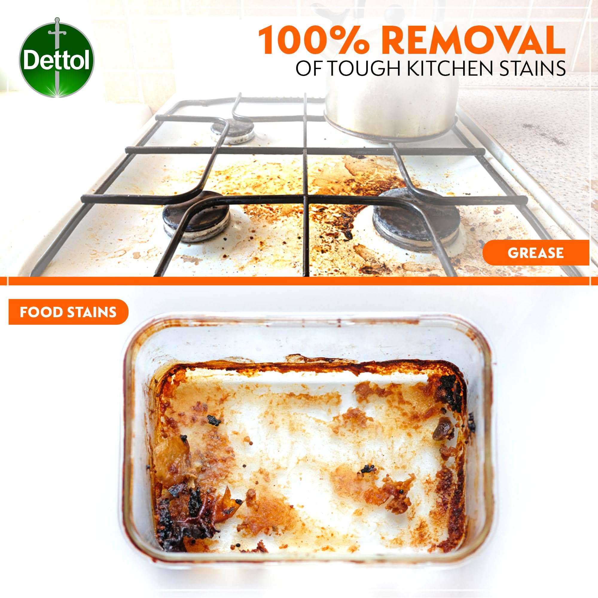 Dettol Kitchen Cleaner Spray Bottle, Orange Scent, 500 ml