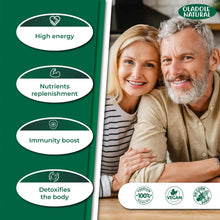 Liquid chlorophyll supplement bottle with wellness benefit icons on label