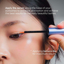 Eyelash and brow serum applying wand along upper lash line
