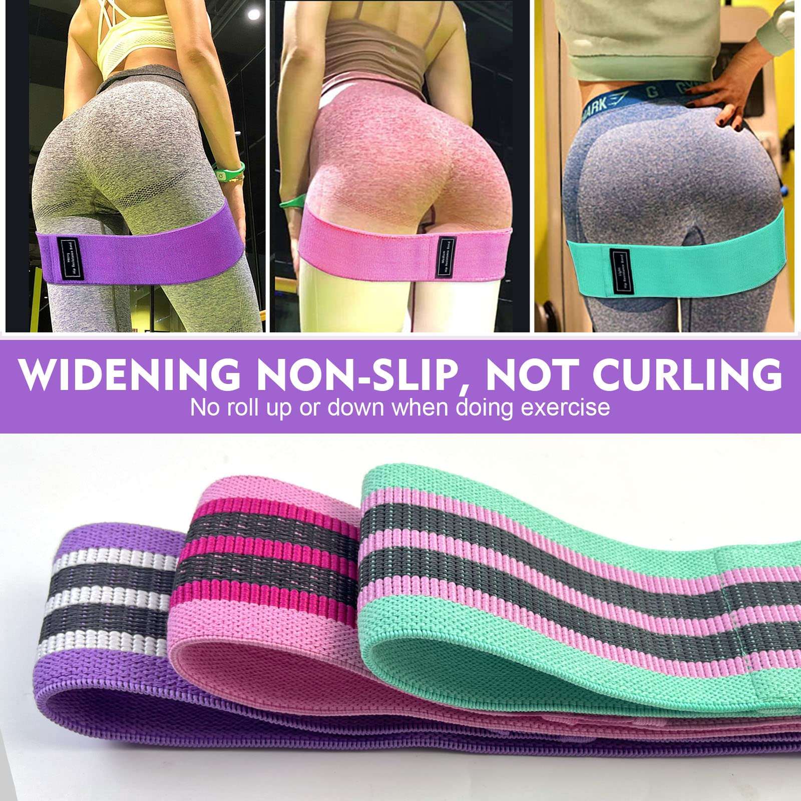 Resistance Bands Fabric,Exercise Bands Non Slip Hip Elastic Bands For Hip, Legs, Butt, Glutes And Thighs Workout, Thick Wide Fitness Loop Circle Resistance Bands, Set Of 3 Pack, Multicolor