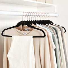 Slim, Velvet, Non-Slip Suit Clothes Hangers, Black/Rose Gold - Pack of 100