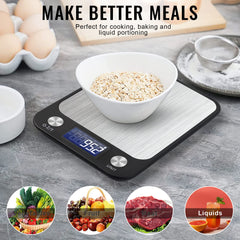 Digital Kitchen Scale Multifunction Food Scale, Touch Button, Ultra Slim with Large LCD Display, 11lb/5kg, 22lb/5kg, Stainless Steel (Batteries Included) (10000g/1g)