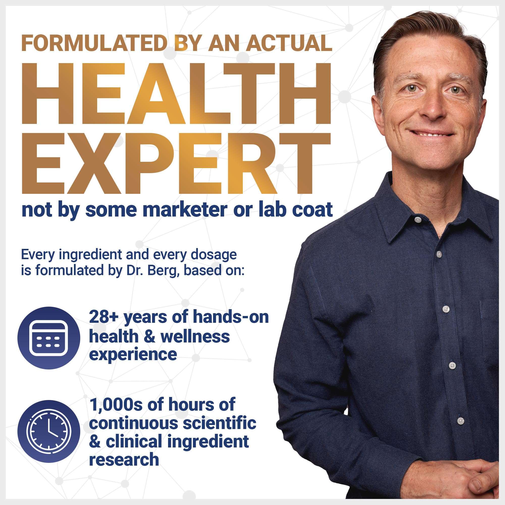 Dr Berg Nutritionals image with Dr Berg and credentials promoting D3 K2 vitamin supplement UAE
