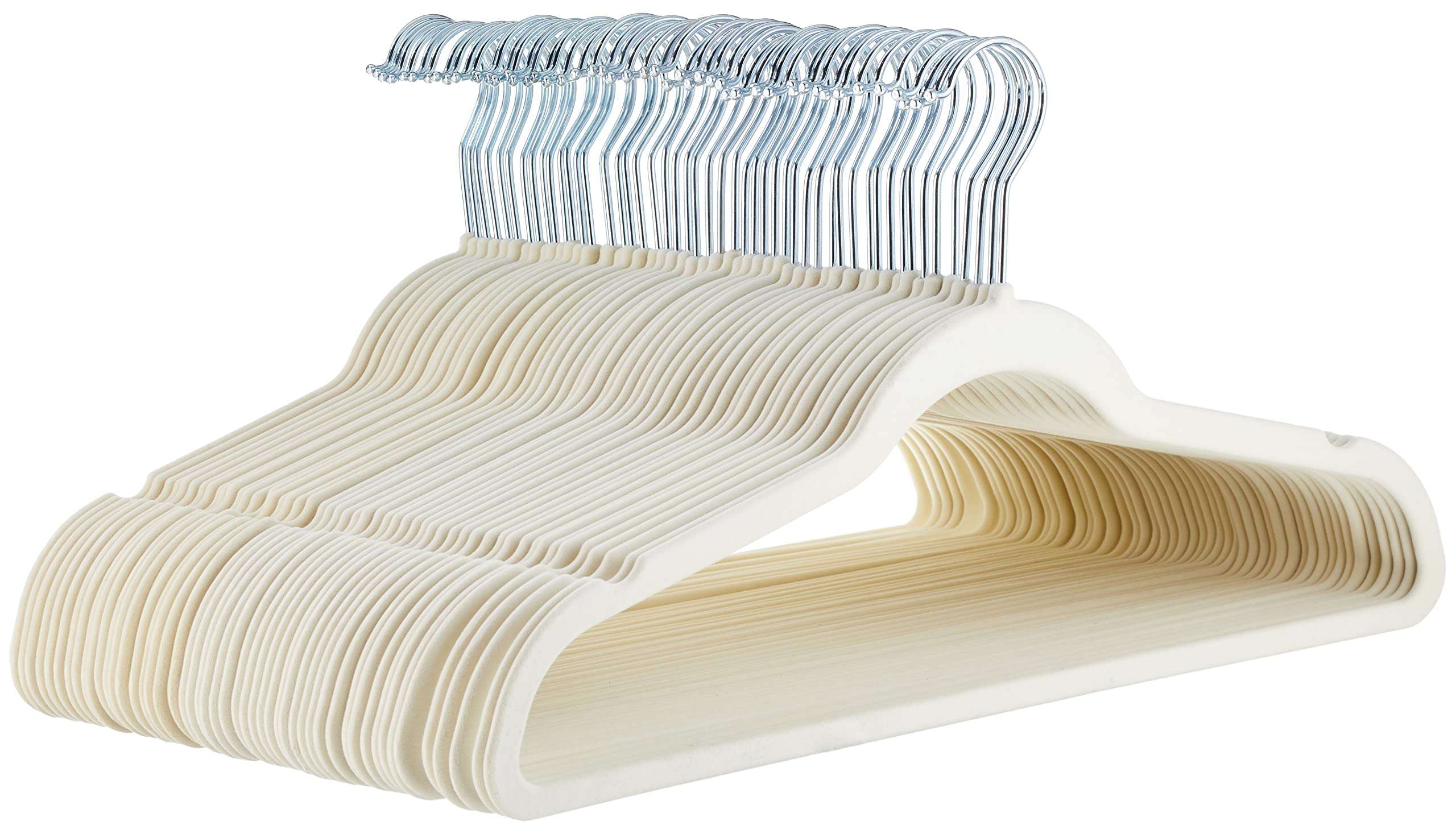 Slim, Velvet, Non-Slip Suit Clothes Hangers, Ivory/Silver - Pack of 50