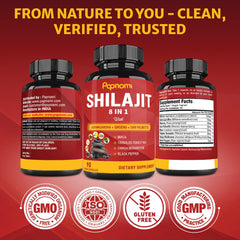 Shilajit Extract Capsules equivalent to 6550mg & Ashwagandha, Ginseng, Saw Palmetto, Maca, Tribulus, Chaga, Pepper | Trace Minerals Fulvic Acid|Immune Support, Brain Boost Supplement, 3 Months Supply