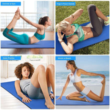 Blue yoga mat laid flat for floor exercises and stretching