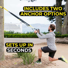 Suspension trainer straps with yellow anchor option and adjustable handles
