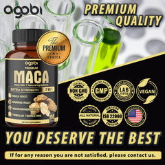 agobi 7in1 Premium Maca Root Capsules with Ashwagandha, Ginseng, Tribulus Terrestris and More Equivalent 8050mg - Natural Energy, Performance and Mood Support - 150 Capsules 5-Month Supply