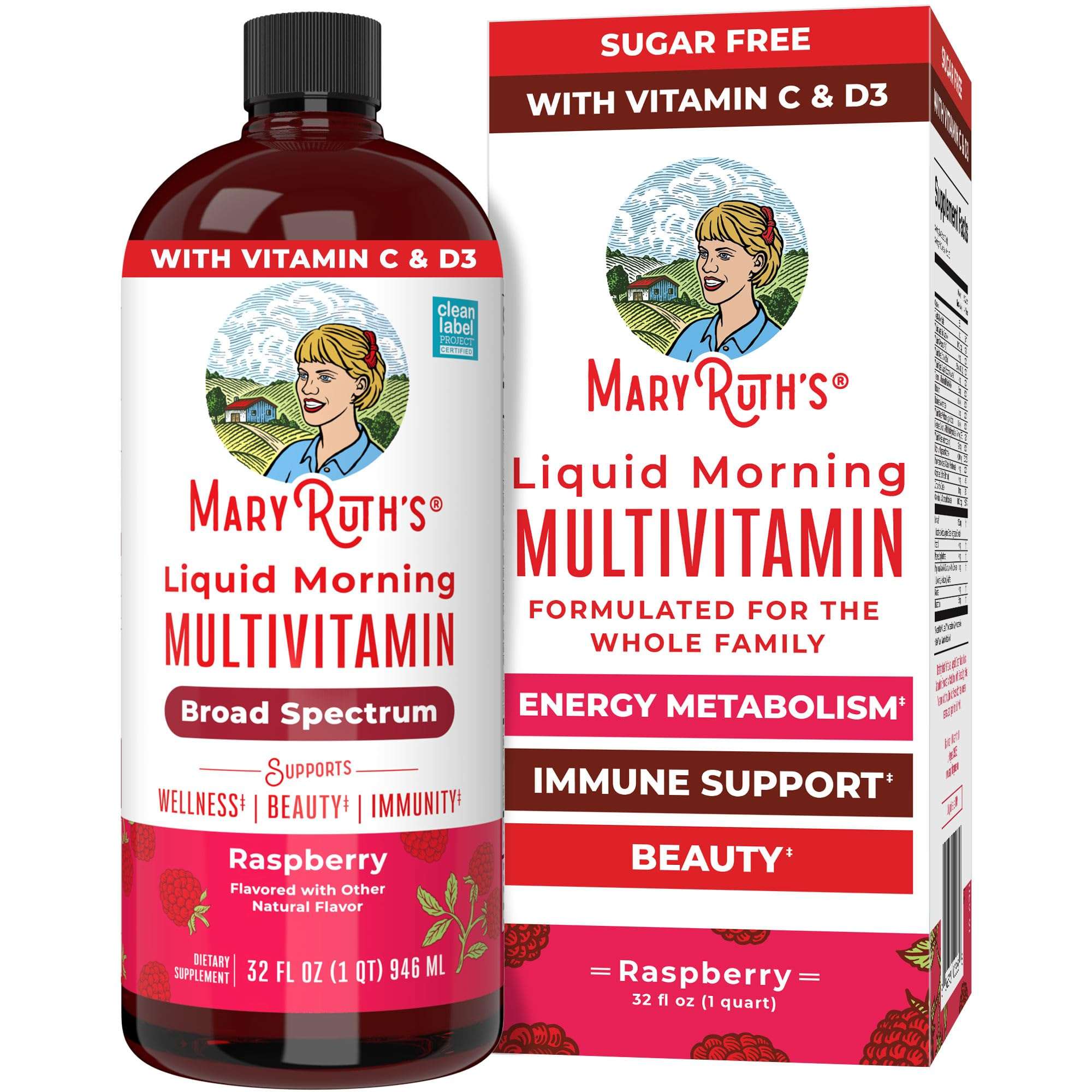 MaryRuth Organics Liquid Morning Multivitamin for Women, Men & Kids | Vitamin A C D E B6 B12 Biotin Zinc | Beauty | Vegan | Non-GMO | Gluten Free | 32 Servings