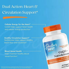 Dietary supplement bottle with orange cap, front label showing dual action heart circulation support