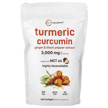 Turmeric curcumin softgel supplement pouch with turmeric, ginger & black pepper extract