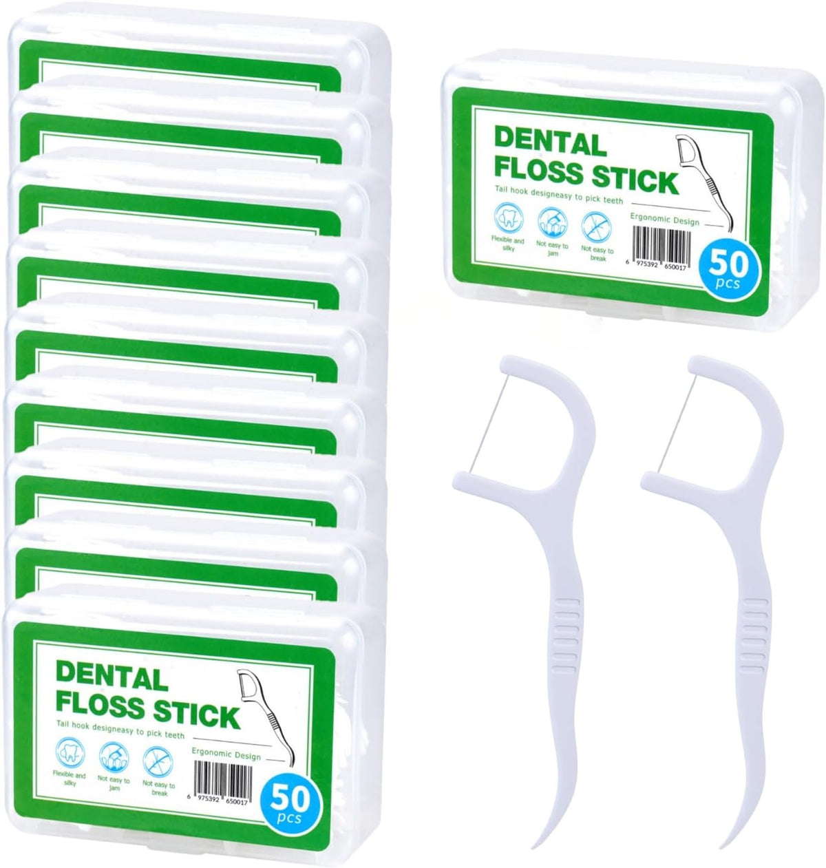 SKY-TOUCH 500 Count Dental Floss Picks – Extra Strong Dental Floss for Deep Cleaning, Comfortable Anti-Slip Handle, 50 Picks Per Portable Box for Home, Office, Travel, and Family Oral Care