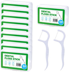 SKY-TOUCH 500 Count Dental Floss Picks – Extra Strong Dental Floss for Deep Cleaning, Comfortable Anti-Slip Handle, 50 Picks Per Portable Box for Home, Office, Travel, and Family Oral Care