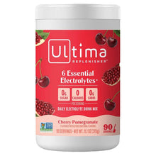 Ultima electrolyte drink mix tub with red cherry pomegranate label, 90 servings