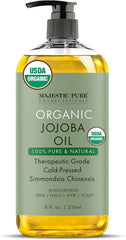 Large Majestic Pure organic jojoba oil bottle with pump, 8 fl oz; 100% pure & natural.