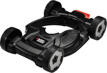 BLACK+DECKER 3-in-1 strimmer deck, black plastic with wheels and red control handle