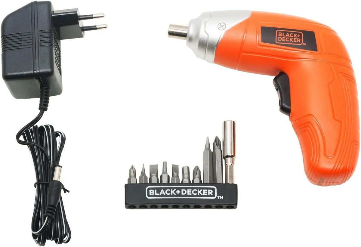 Black & Decker 3.6V Li-Ion Cordless Power Screwdriver Kit with 10 Pieces Bitset , Orange/Black - KC3610-B5, 2 Years Warranty