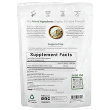 Organic slippery elm bark powder supplement pouch, back with supplement facts panel