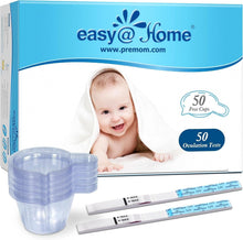 Ovulation test strip kit with 50 LH tests, test cards, and specimen cup