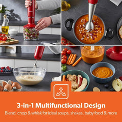 Geepas GHB6136 400W Hand Blender - Stainless Steel Blades with 2 Speed for Baby Food, Soup, Juice | 860ml Chopper Bowl & Electric Egg Whisk - 2 Years Warranty