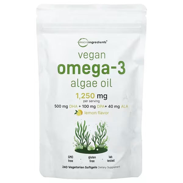 Micro Ingredients, Vegan Omega-3 Algae Oil, Lemon, 240 Vegetarian Capsules