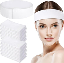 Disposable non-woven hairband head wraps, white, with stacked packs for securing hair