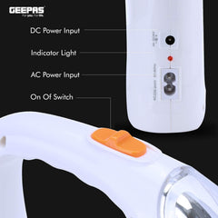 White LED emergency lantern base with orange power switch and DC/AC input panel