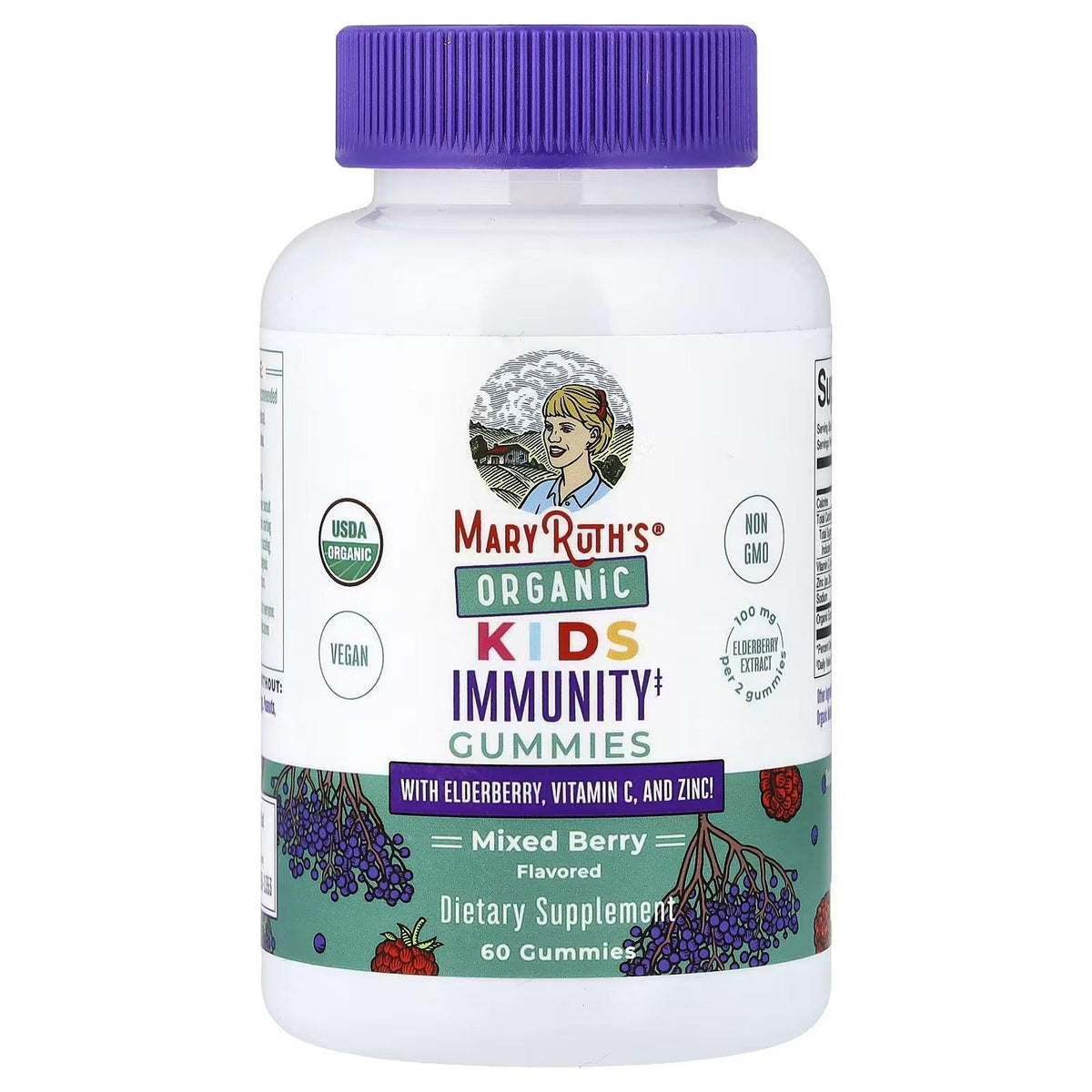 MaryRuth's Organic Kids Immunity Gummies bottle, mixed berry flavor, 60 gummies