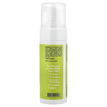Foaming baby wash bottle, back label text and ingredient panel