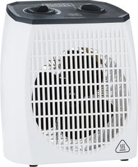 White vertical fan heater with grille front and twin top controls
