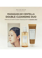 Madagascar Centella double cleansing duo display with box, tube, and bottles