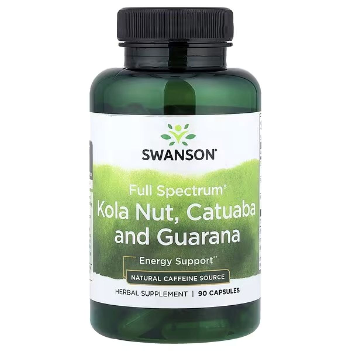 Herbal supplement bottle with black cap, Swanson Full Spectrum Kola Nut Catuaba Guarana